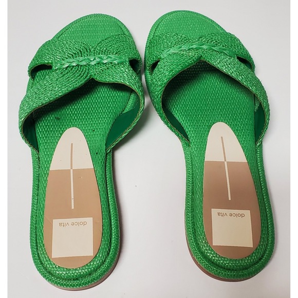 Dolce Vita Sandals Atomic in Green 8 Woven/Raffia Natural Fabric Slip-On Shoes - Picture 5 of 8